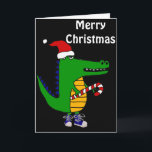 Cartão De Festividades Jacaré bonito em desenhos animados do Natal do<br><div class="desc">O jacaré cómico legal impressionante que guardara o bastão de doces e que veste desenhos animados do Natal do chapéu do papai noel é fabuloso para amantes do jacaré e por feriados do Natal.</div>