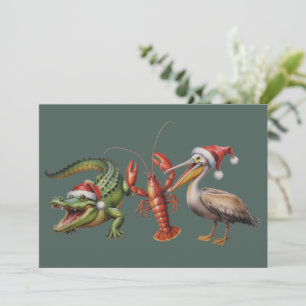 Cartão De Festividades Jacaré de Natal Pelicano Lagostim Ganso Animal