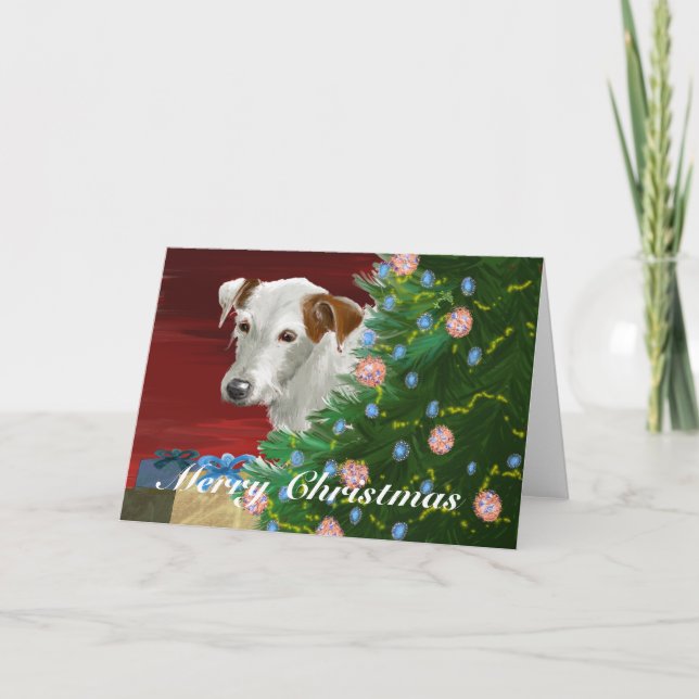Cartão De Festividades Jack idoso Russell com árvore de Natal (Frente)