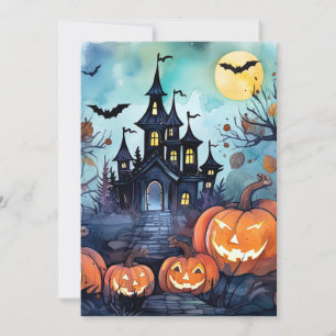 Cartão De Festividades Jack O’Lanterns Bats Assombrado Mansão Halloween