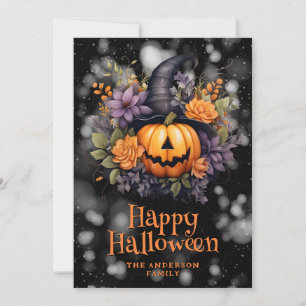 Cartão De Festividades Jack O'Lanterna Placa Floral Feliz de Halloween