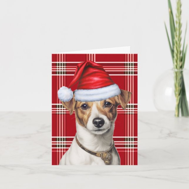 Cartão De Festividades Jack Russell Natal Cachorro Vermelho Xadrez Natal (Frente)