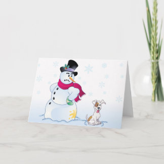Cartão De Festividades Jack Russell Terrier e boneco de neve