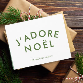 Cartão De Festividades J'adore Noel | White Verde Minimalista de Natal
