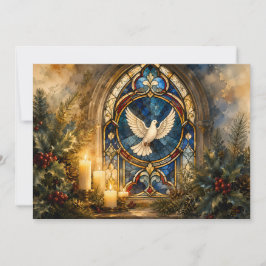 Cartão De Festividades Janela de Natal com Pombo de Vidro Colorido