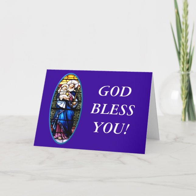 Cartão De Festividades Janela de vidro manchada por Jesus e Maria (Frente)