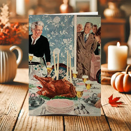 Cartão De Festividades Jantar de Ação de Graças de Família Vintage