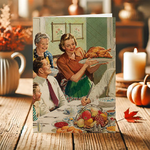 Cartão De Festividades Jantar de Ação de Graças de Família Vintage