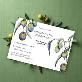 Cartão De Festividades Jantar de Dia dos Namorados Aquarela Ramo de Olive