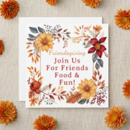Cartão De Festividades Jantar de Friendsgiving com Elegante Moldura Flora