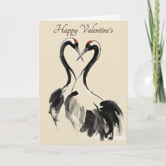 Cartão De Festividades Japanese Crane Love Valentine Card (Frente)
