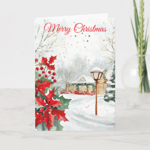 Cartão De Festividades Jardim de Natal em Aquarela