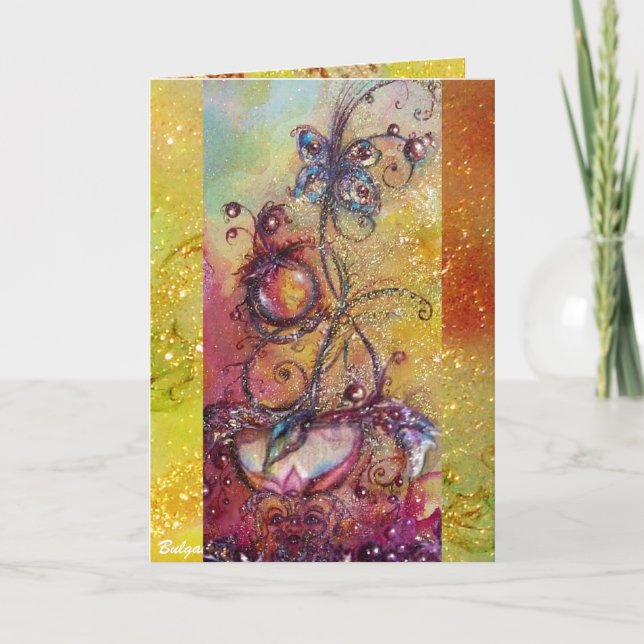 Cartão De Festividades JARDIM DE SOMBRA PERDIDA - PLANTA DE BORBOLA amare (Frente)