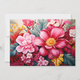 Cartão De Festividades Jardim Floral Tropical Rosa Exótico