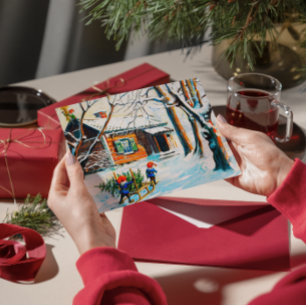 Cartão De Festividades Jenny Nyström Gnome Vintage Árvore de Natal sueca