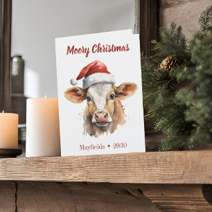 Cartão De Festividades Jersey Cow "Moory Christmas" Folheto de Natal