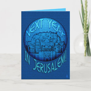 Cartão De Festividades Jerusalém Azul - Rosh Hashanah - Personalizado