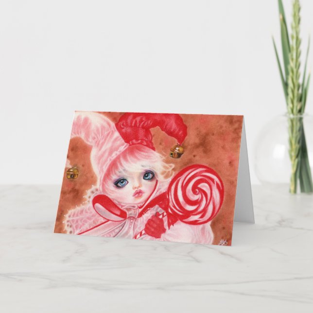 Cartão De Festividades Jester Lollipop, jovem de corte doce (Frente)