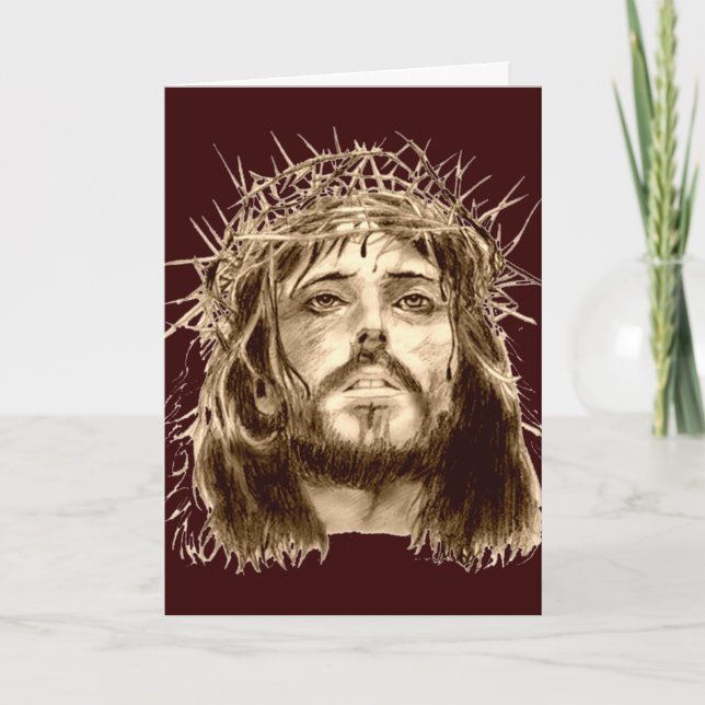 Cartão De Festividades Jesus Cristo com uma Coroa de Cornos (Frente)