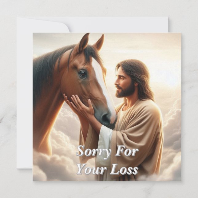 Cartão De Festividades Jesus fortalecendo um cavalo no céu (Frente)