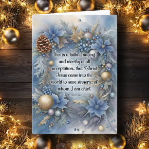 Cartão De Festividades Jesus Salva Verso Azul Floral Natal Cristão