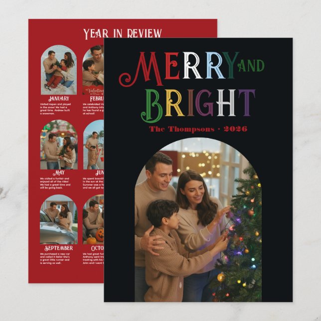 Cartão De Festividades Jewel Tones "Year in Review" Fotos do Natal (Frente/Verso)