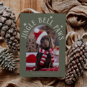 Cartão De Festividades Jingle Bell Paws Cão Foto Sábio Verde