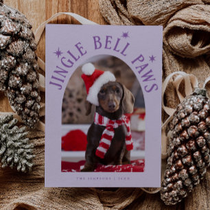 Cartão De Festividades Jingle Bell Paws Foto do Cachorro Lilac Natal