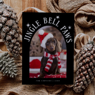 Cartão De Festividades Jingle Bell Paws Foto do Cachorro Negro Natal