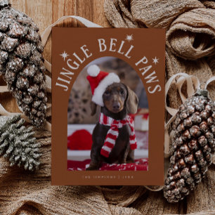 Cartão De Festividades Jingle Bell Paws Foto do Cachorro Terracotta Natal