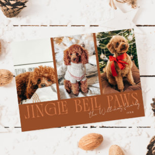 Cartão De Festividades Jingle Bell Paws Natal Terracota Foto de Cachorro
