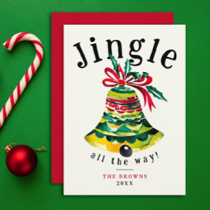 Cartão De Festividades Jingle Christmas Bell Red E Green Arco Watercolor
