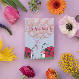 Cartão De Festividades Joaninha Adorável Com Bela Cesta de Balões Rosa