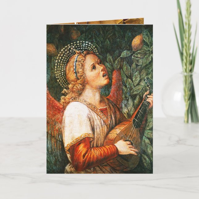 Cartão De Festividades Jogador de NATAL ANGEL Mandolin do FAZER de MÚSICA (Frente)