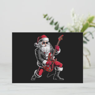 Cartão De Festividades Jogador de Violão Rock & Roll de Natal Papai Noel