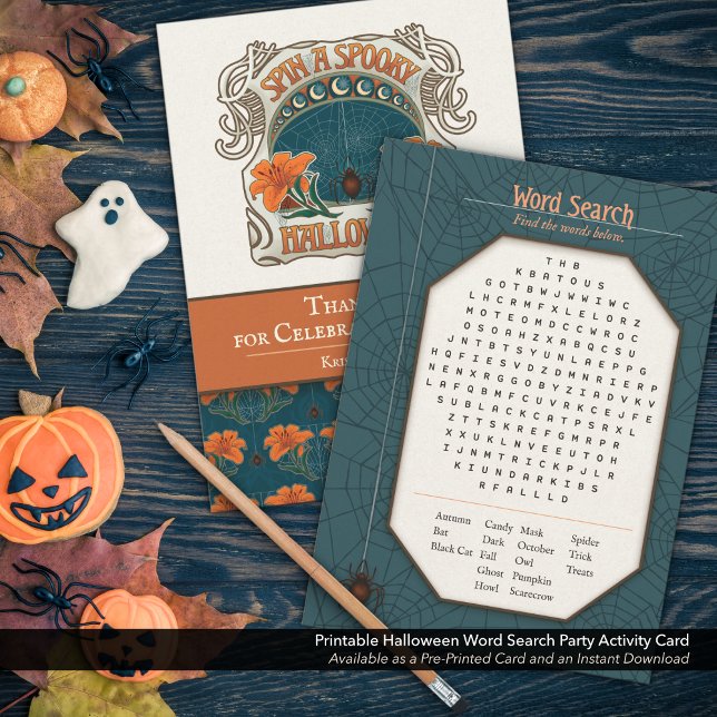 Cartão De Festividades Jogo Fácil de Pesquisa do Fala do Halloween Imprim (Printable Halloween Easy Word Search. Create a Custom Favor for Your Holiday Party, Blue.)