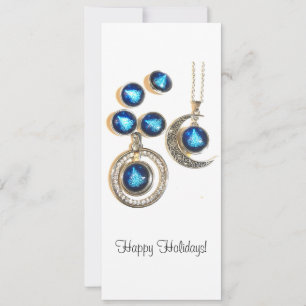 Cartão De Festividades Joias de Natal Árvore azul clara Lua clara