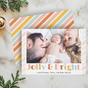 Cartão De Festividades Jolly e Bright Modern Stripe Foto Natal
