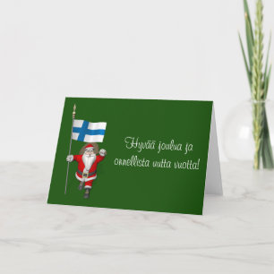 Cartão De Festividades Jolly Santa Claus Com Bandeira Da Finlândia