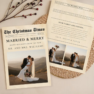 Cartão De Festividades Jornal Merry & Married Foto de Recém-Casados Natal