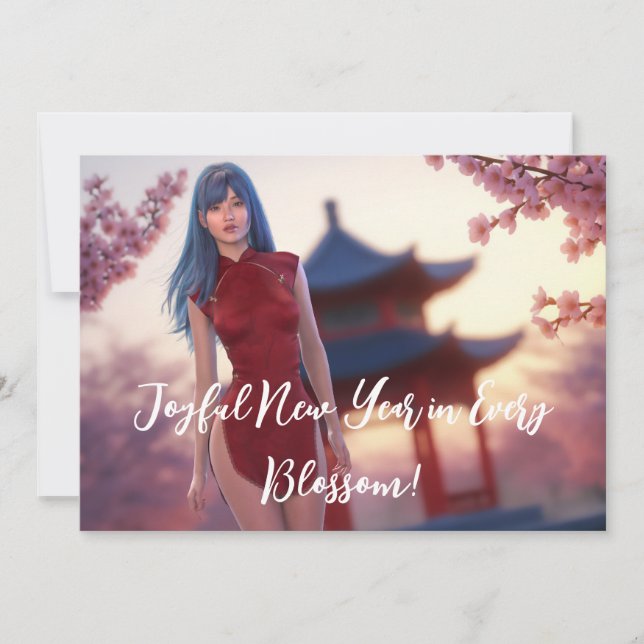 Cartão De Festividades Jovem Cheongsam Bela Posicionando para Ano Novo Ch (Frente)
