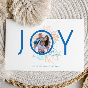 Cartão De Festividades Joy Blue Coastal Christmas Seashell Photo