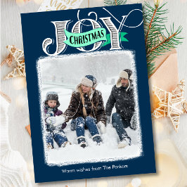 Cartão De Festividades Joy Blue Modern Bold Script Foto Simples