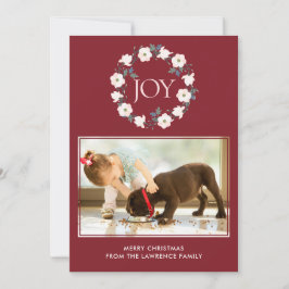 Cartão De Festividades Joy Blush Burgundy Floral Wreath Foto de Natal