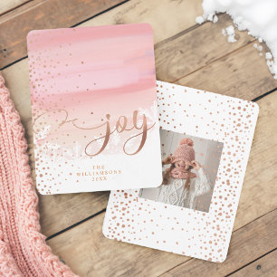 Cartão De Festividades Joy   Blush Watercolor Ombre Wash Snowflakes Foto