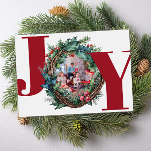 Cartão De Festividades Joy Christmas Botanical Wreath Frame