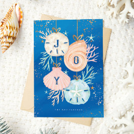 Cartão De Festividades Joy Christmas Ocean Watercolor Seashell Ornaings