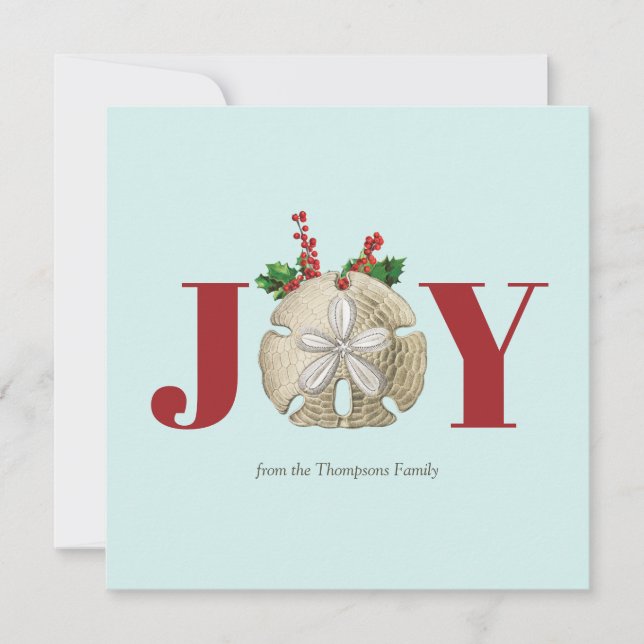 Cartão De Festividades Joy Christmas Sand Dollar Holly Berries Coastal (Frente)
