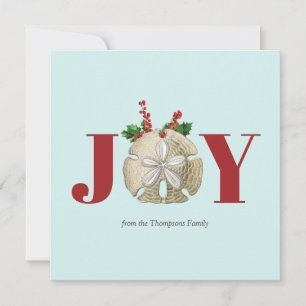 Cartão De Festividades Joy Christmas Sand Dollar Holly Berries Coastal