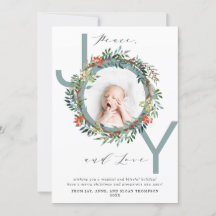 JOY Christmas Wreath Blue Baby Photo